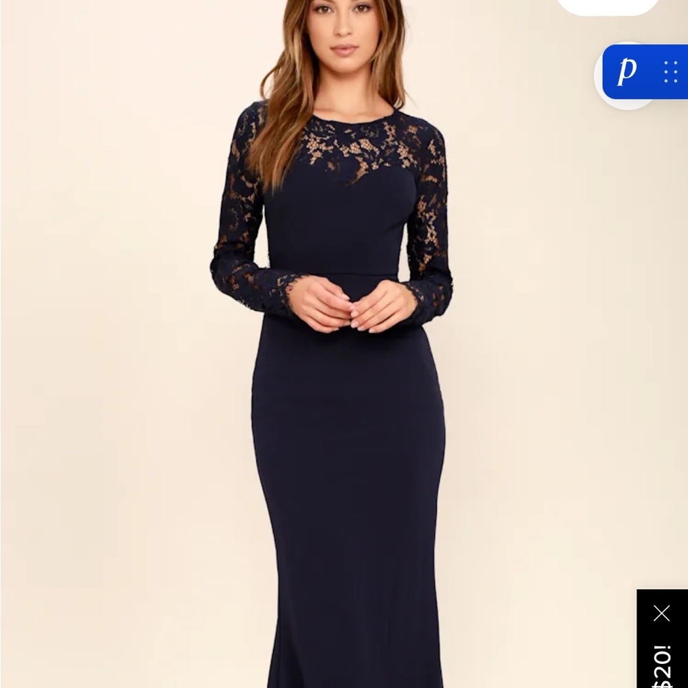 Lulu's Navy Long Sleeve Lace Maxi Dress
